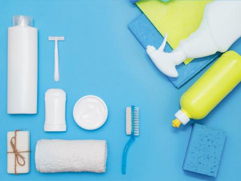 images of toothbrushes, soap, razors and other hygiene products