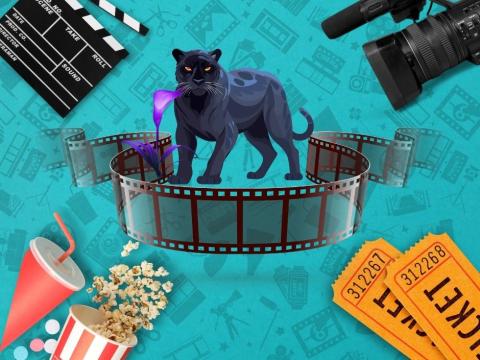 Black Panther, movie tickets, popcorn and a camera